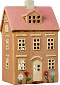 Bougeoir Maison, décor fleurs et toit rose