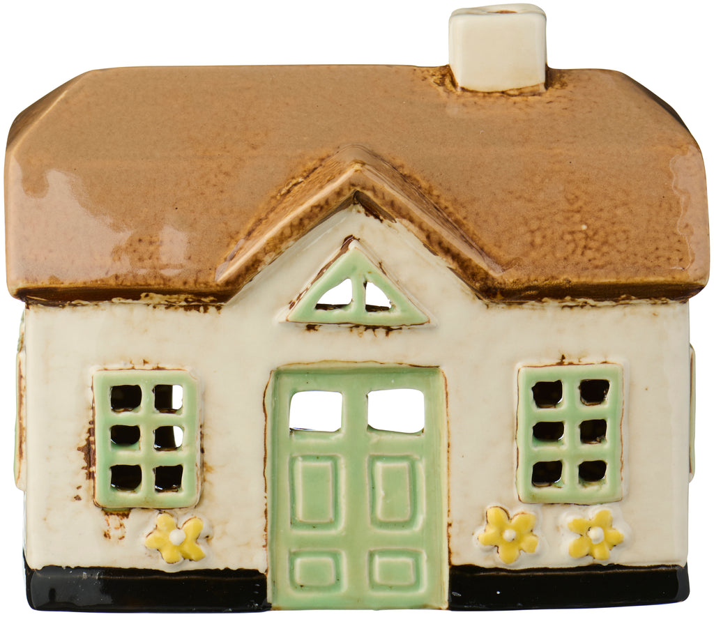 Bougeoir Maison, beige toit brun, porte verte