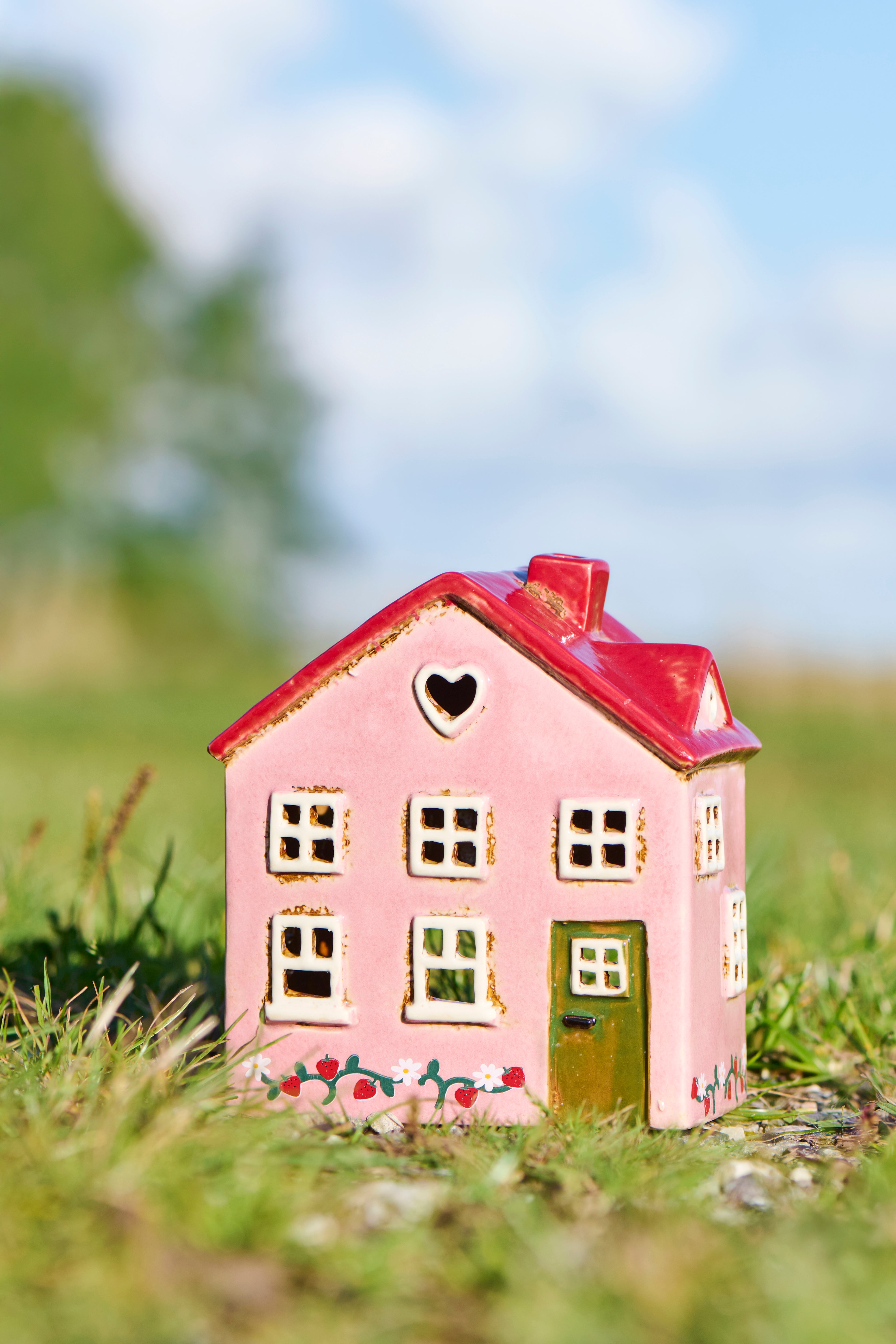 Bougeoir Maison, rose décoration coeur et fleurs