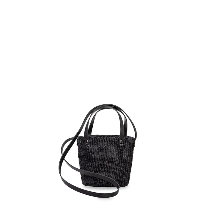 Sac noir avec lanière noir en cuir tressé à la main