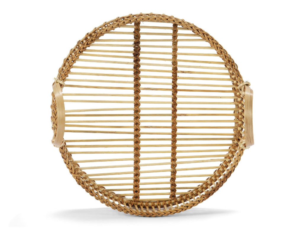 Plateau rond en bambou brun