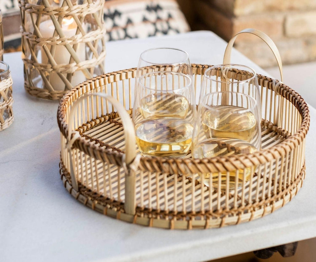 Plateau rond en bambou brun