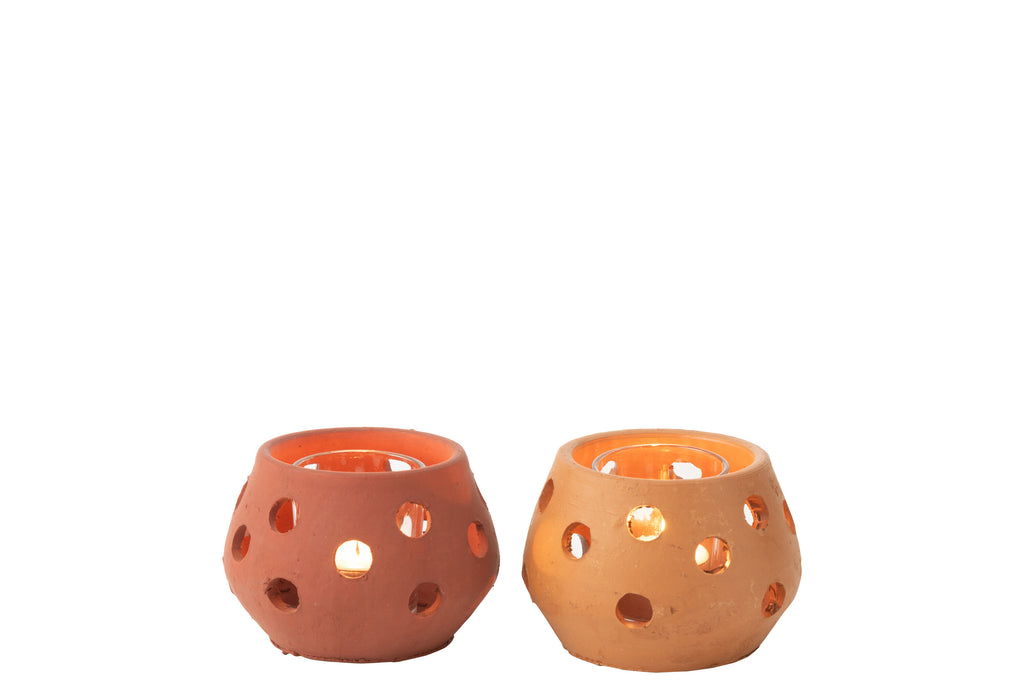 Bougeoir Rouge/Marron en terre cuite