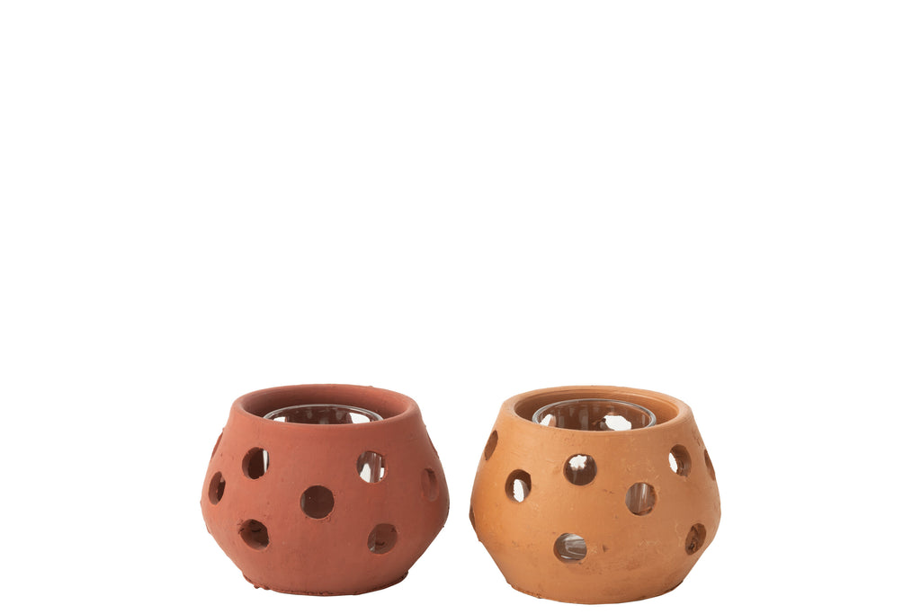 Bougeoir Rouge/Marron en terre cuite