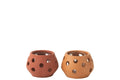 Bougeoir Rouge/Marron en terre cuite