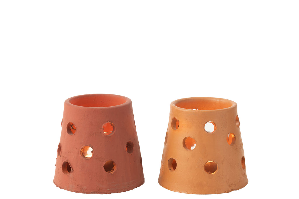 Bougeoir Rouge/Marron en terre cuite
