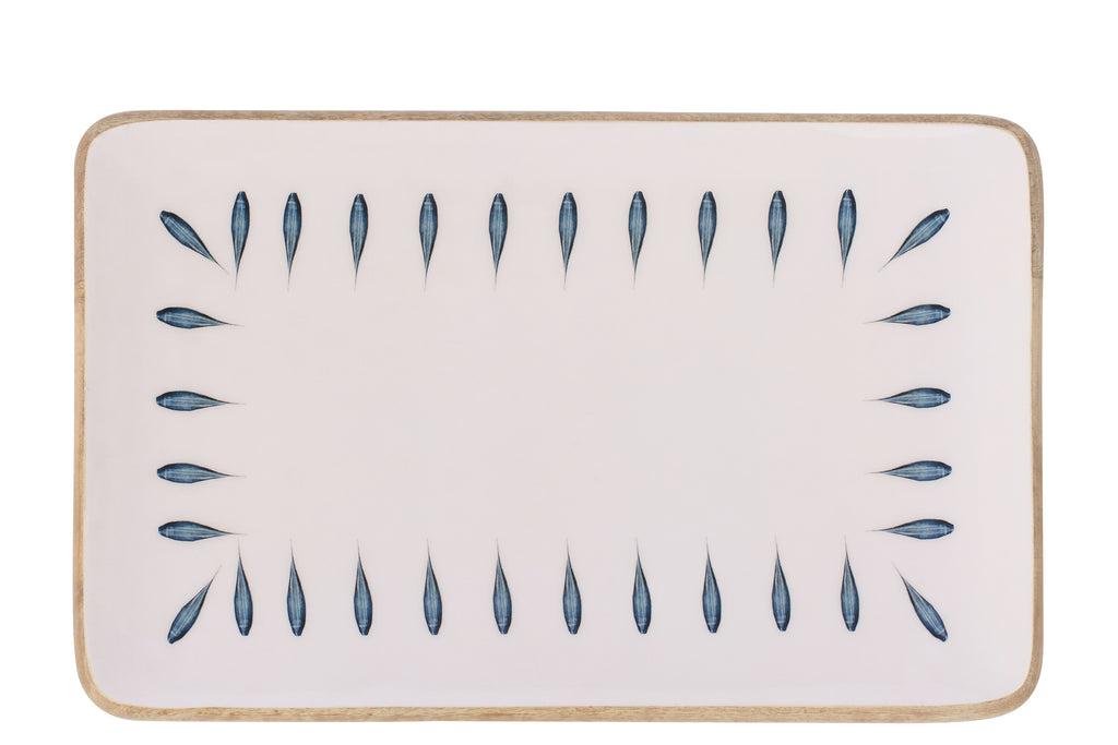 Plateau Rectangle Bois De Manguier Bleu Foncé/Blanc