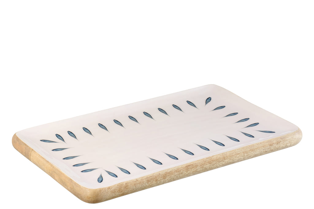 Plateau Rectangle Bois De Manguier Bleu Foncé/Blanc