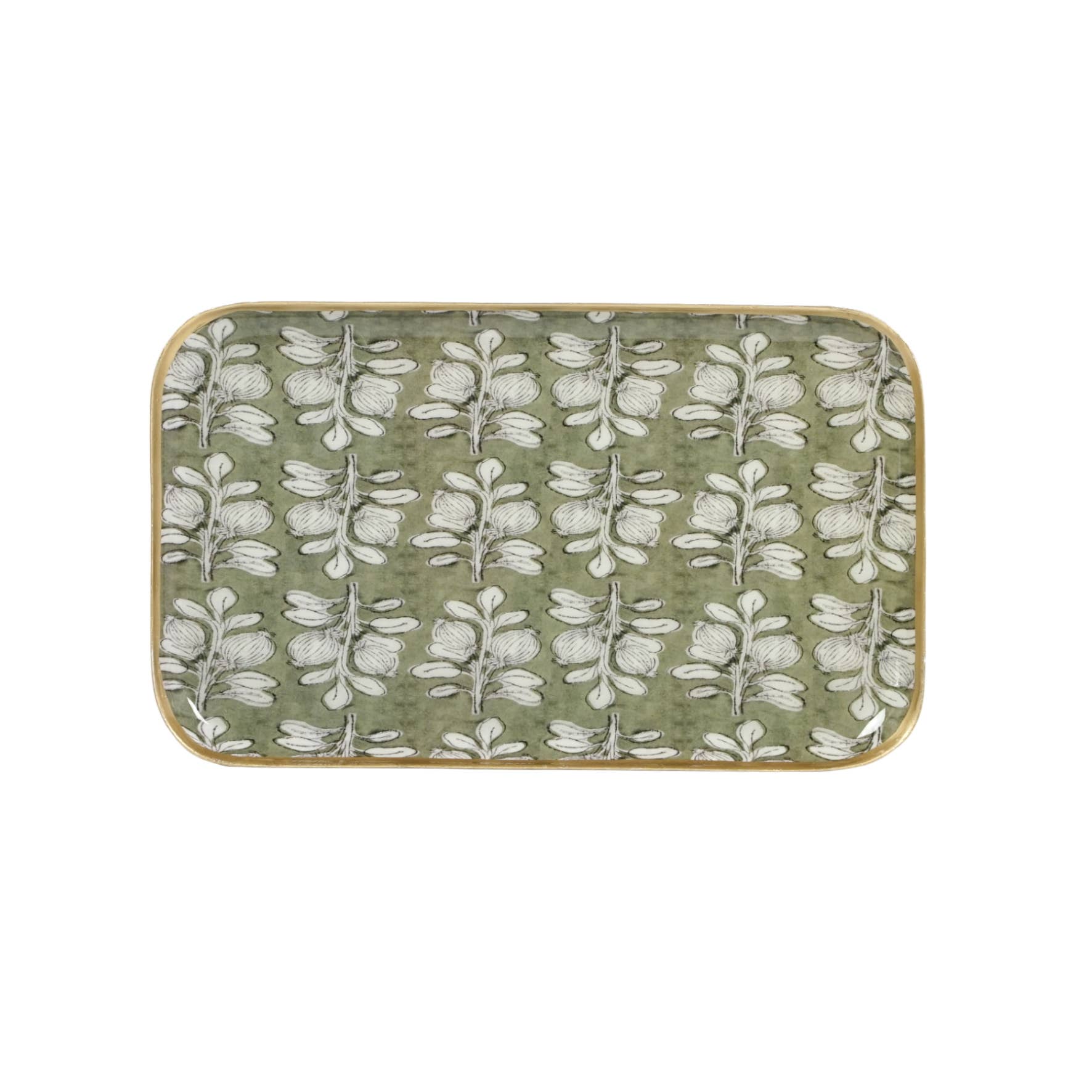Plateau métal émaillé Alhambra olive, bord doré