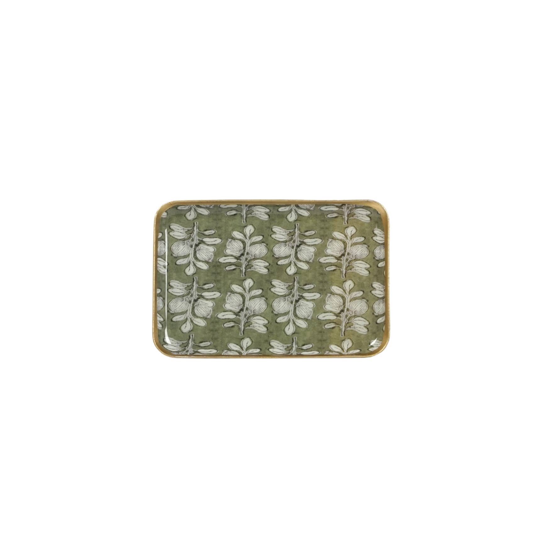 Plateau métal émaillé Alhambra olive, bordure dorée