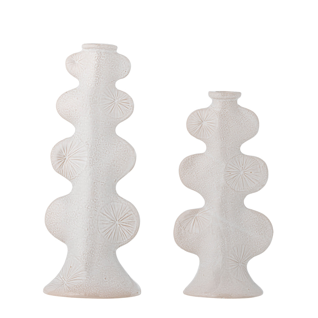 Bougeoirs blanc en grès (2 tailles)