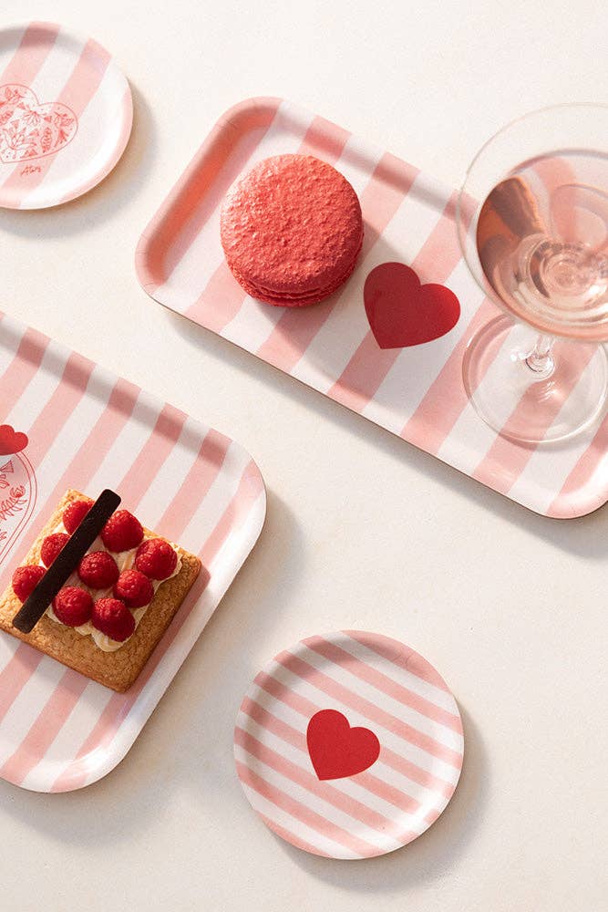 Plateau à café en bois écologique à rayures roses