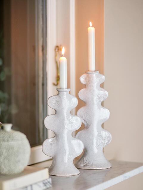 Bougeoirs blanc en grès (2 tailles)