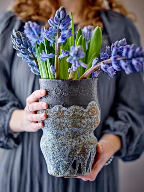 Pot de fleurs, gris, Grès